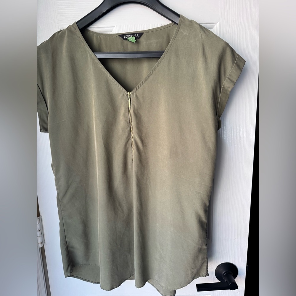 Express Khaki Women's Blouse with Zipper Detail